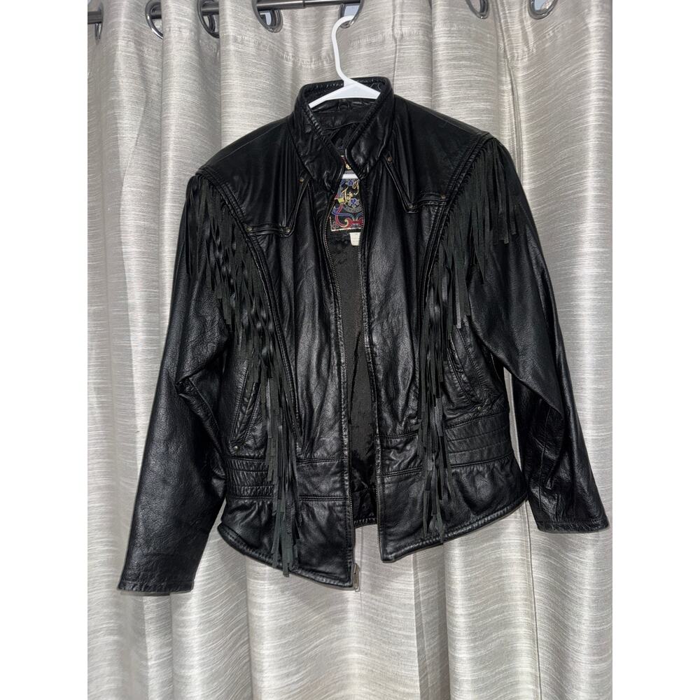 Vintage nineties fringe leather jacket by Tip Top size medium - 90s jacket